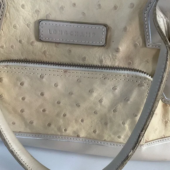Longchamp Natural Tan Ostrich Leather Legend Bag Purse Satchel - Picture 12 of 15